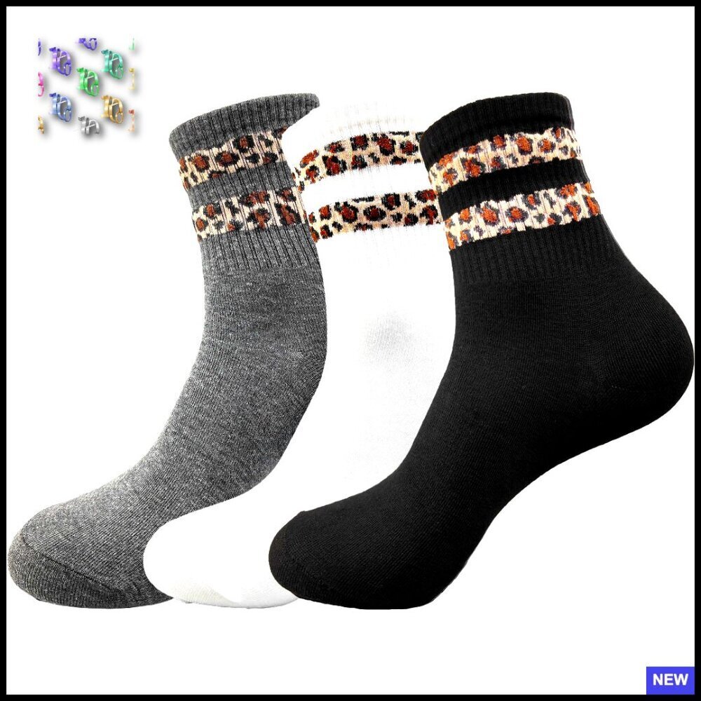 Leopard Print Crew Socks Trendy Animal Pattern Dress Socks For Women